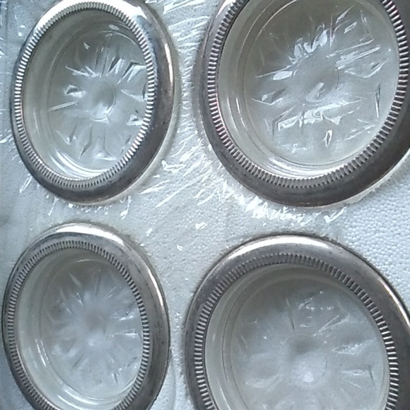 βοΈ Coasters VINTAGE SET of 4 SILVER & CRYSTAL COASTERS in Original Box - Picture 2 of 15